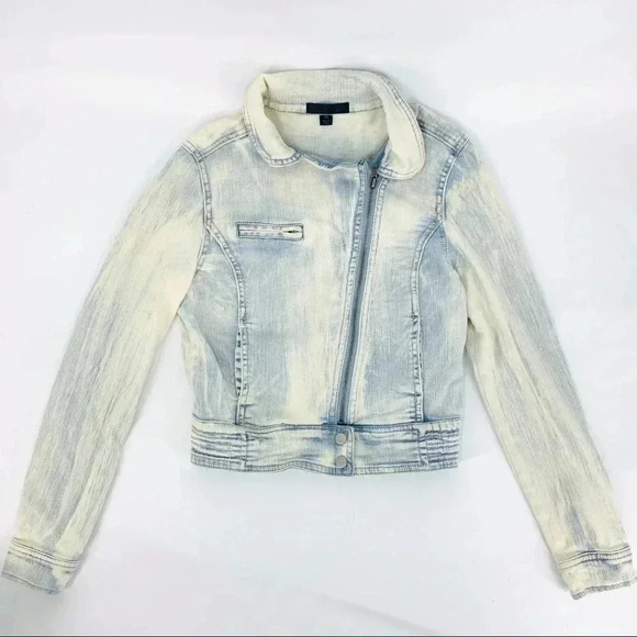 Vintage Jackets & Blazers - Cropped Acid Wash Denim Moto jacket